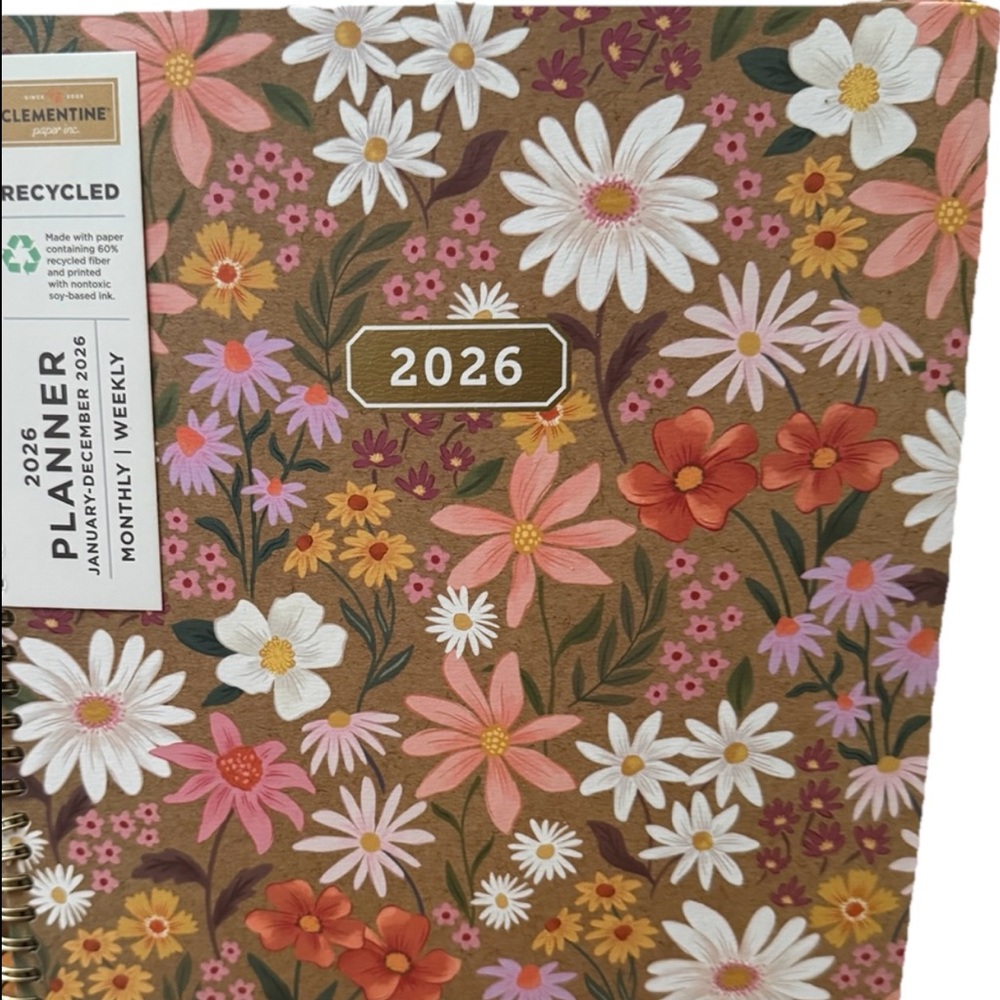 Clementine Paper inc 12-month Large Size Planner Brown Floral Jan- Dec 2026 Hard